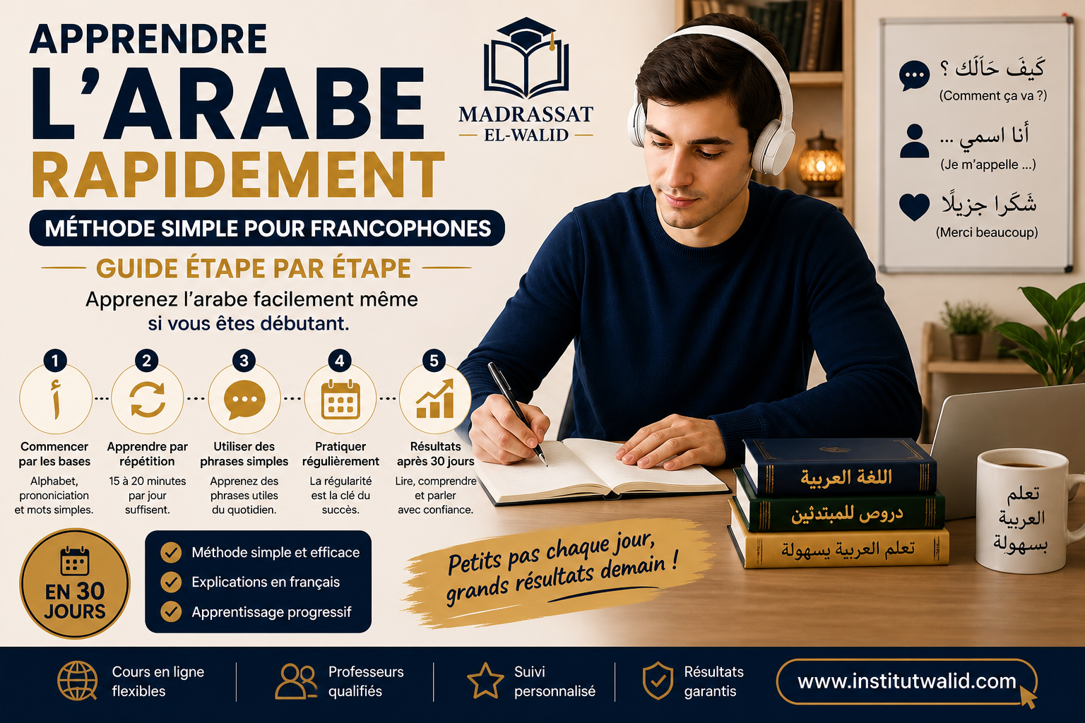 Apprendre lâarabe rapidement pour dĂ©butant francophone : mĂ©thode simple (guide Ă©tape par Ă©tape)
