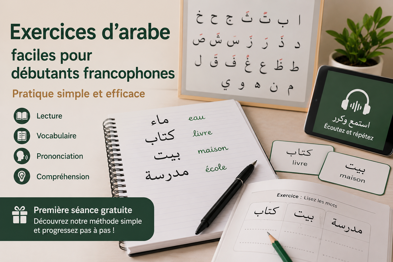 Exercices d’arabe faciles pour débutants francophones (pratique simple et efficace)