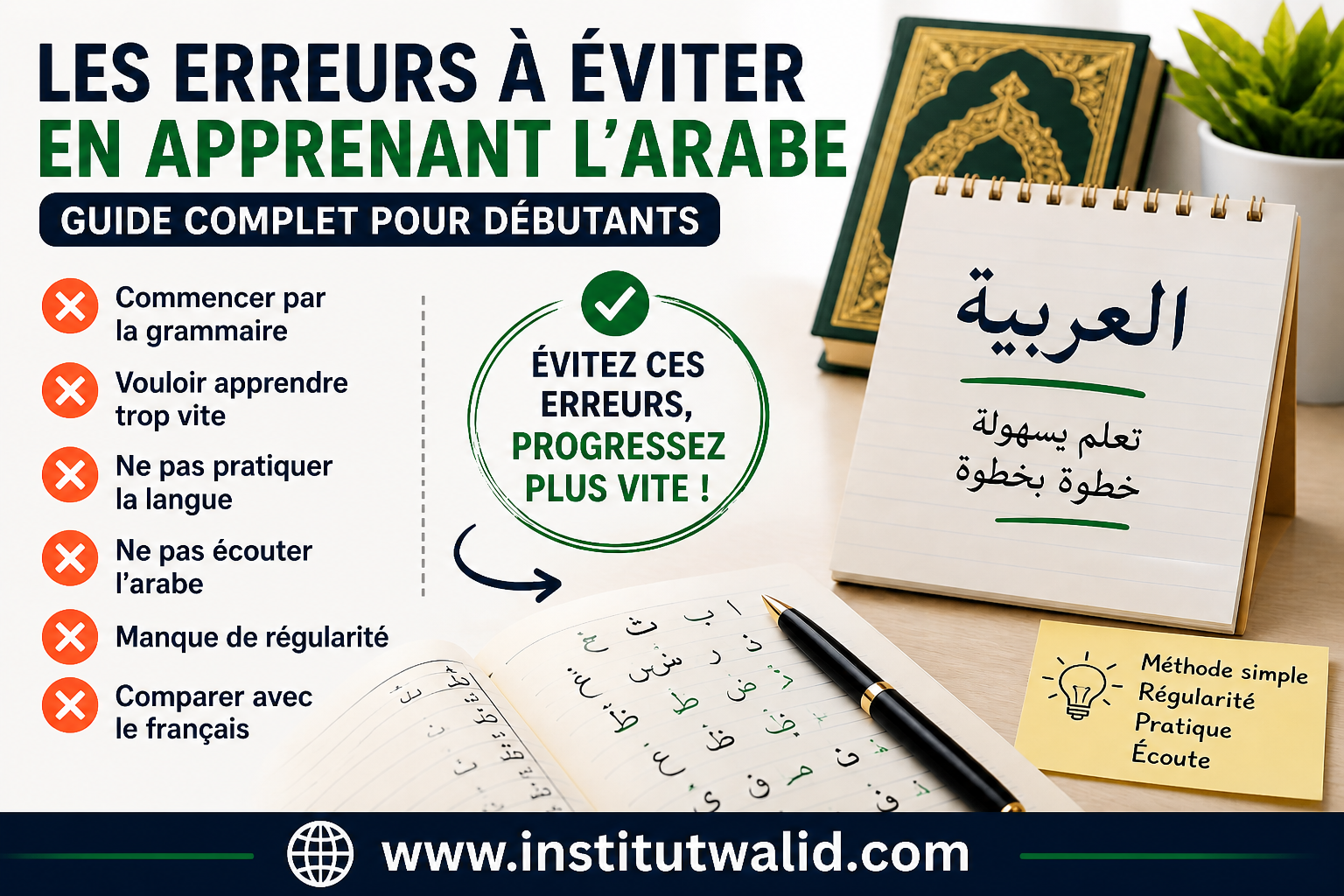 Les erreurs à éviter en apprenant l’arabe (guide complet pour débutants francophones)