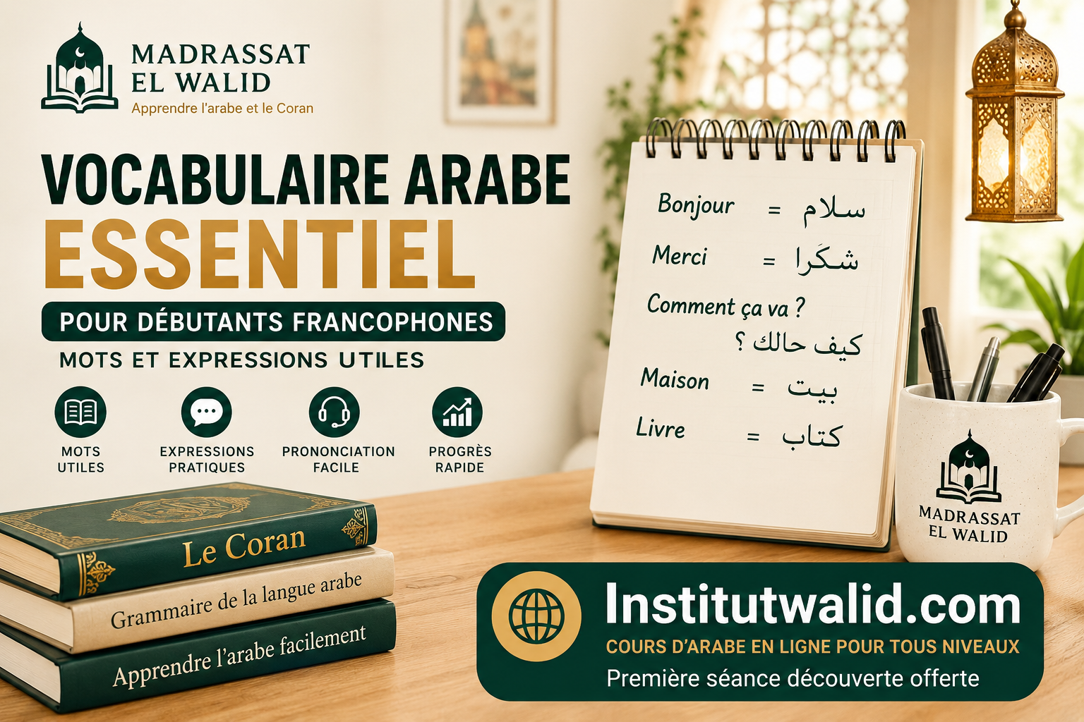 Vocabulaire arabe essentiel pour débutants francophones (mots et expressions utiles)
