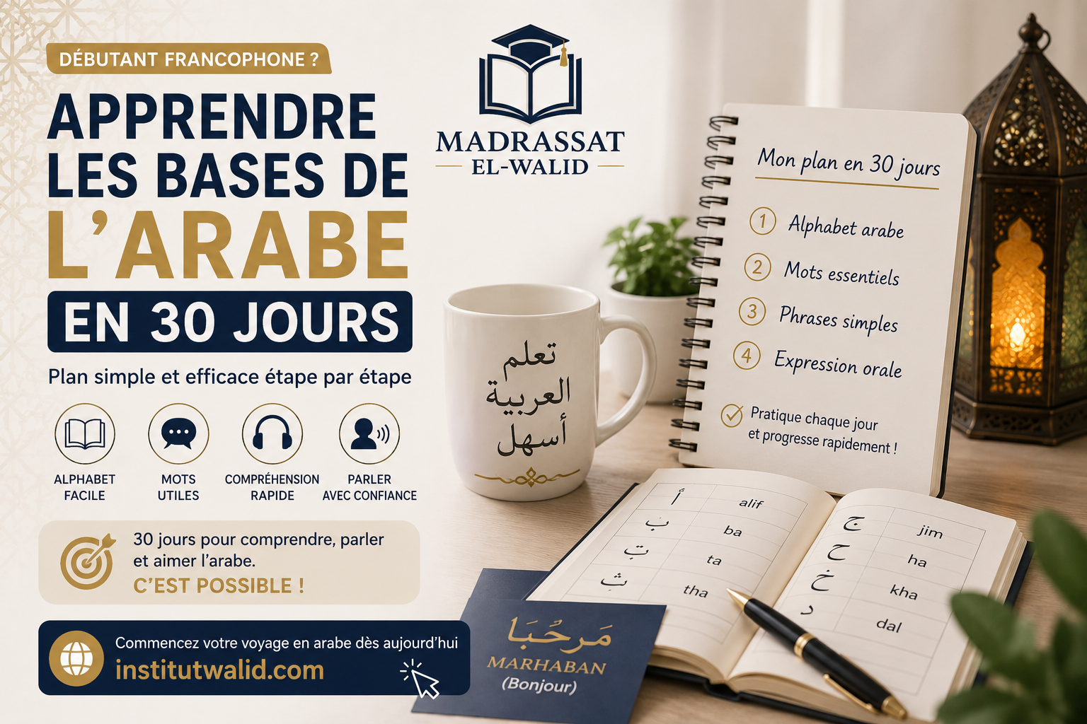 Apprendre les bases de l’arabe en 30 jours (plan simple pour débutants francophones)