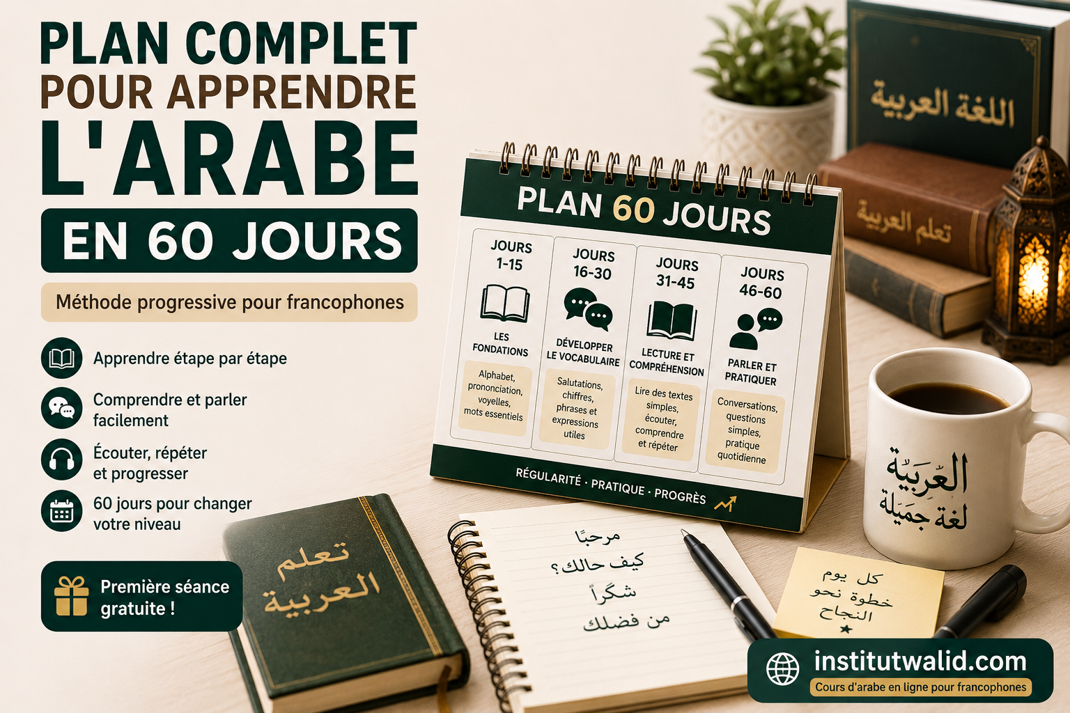 Plan complet pour apprendre l’arabe en 60 jours (méthode progressive pour francophones)