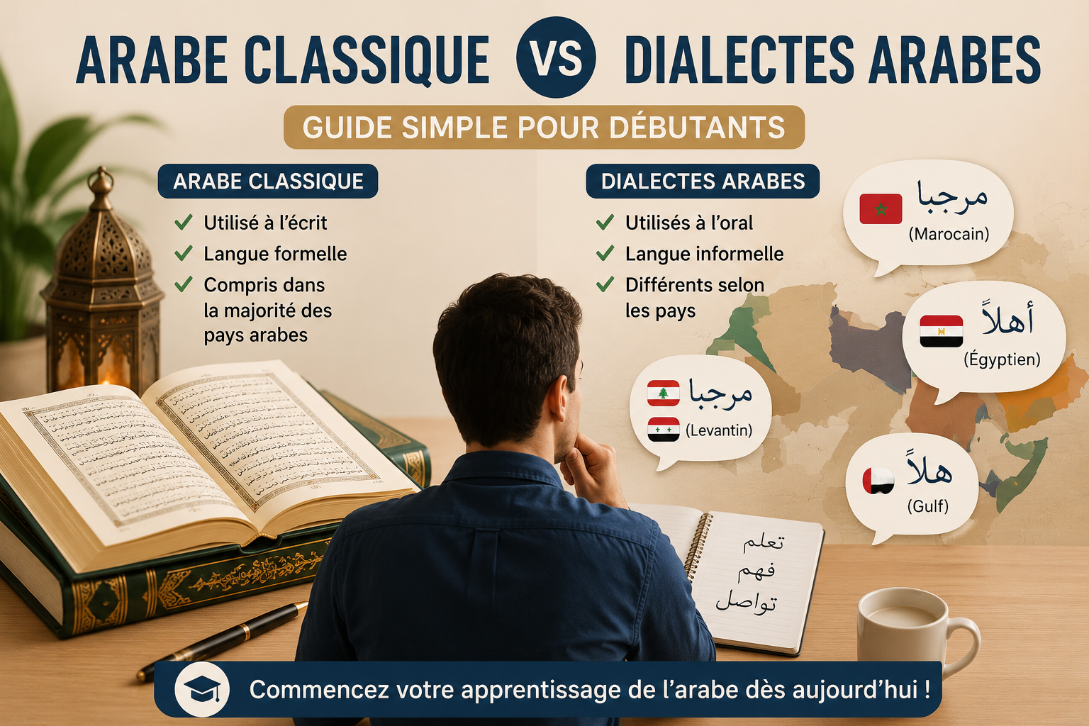 Différence entre l’arabe classique et les dialectes arabes (guide simple pour débutants)