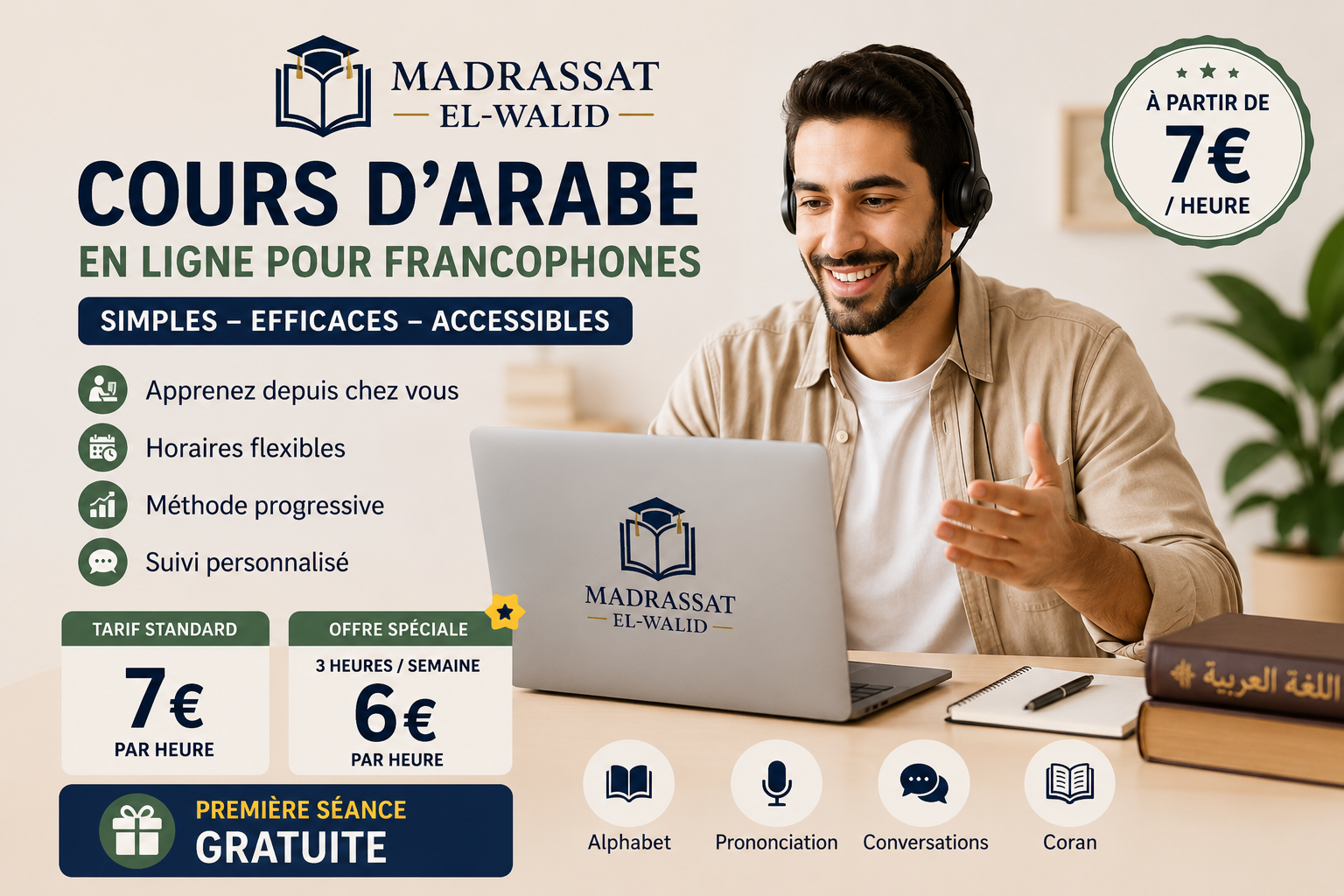 Prix des cours d’arabe en ligne pour francophones (à partir de 7€/heure)