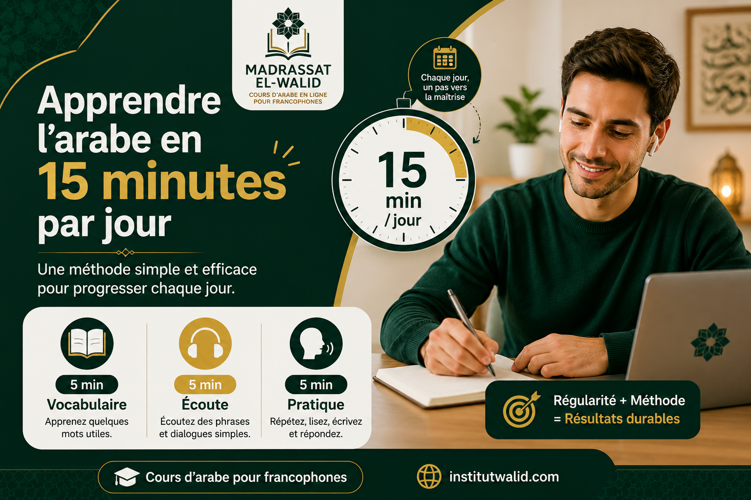 Méthode quotidienne pour apprendre l’arabe en 15 minutes par jour